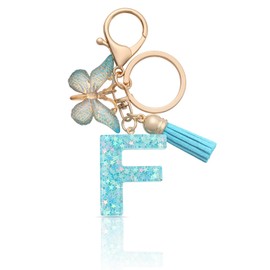 MORSUNBELA Keychain Key Chain Butterfly Key Ring Key Chains with Letters Letter F Keychains for Gifts for Friends Mothers and Sisters Blue