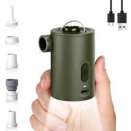 Portable Air Pump for Inflatables, Ultra-Mini Air Mattress Pump 4X with 1600mAh Battery & Camping Light, USB Rechargeable Air Pump for Swimming Rings, Pool Floats, Sleeping Pads, Vacuum Storage Bags