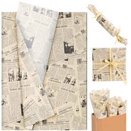 20 Sheet Vintage Newspaper Tissue Paper, Yellow 20x14in Old Newsprint Gift Wrapping Paper Retro Kraft Magazine Art Craft Newsprint Tissue for Valentine Wedding Birthday Party Decor Gift Crafts