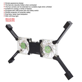 USB Foldable Cooler Fan, Portable Laptop Cooling Pad with Four Feet, 16 Pieces, Double-Sided Ultralight PC Fan with LED Blue Light (Black)