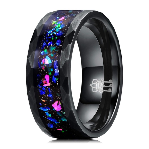 THREE KEYS JEWELRY Men Wedding Bands 8mm Tungsten Galaxy Blue