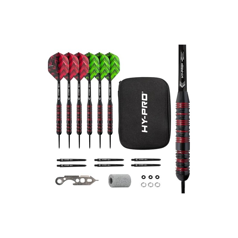 Hy-Pro Darts Set - 22g Steel Tip Darts, 6x Aluminium