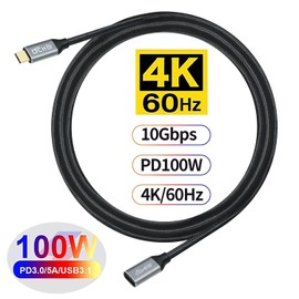 DCHAV 2m 100W USBC to USBC Cable Male to Female 4K Video Output 10Gbps Data Transfer 3.1 Gen 2 PD 20V 5A Fast Charge Type C to Type C Monitor Cable Nylon