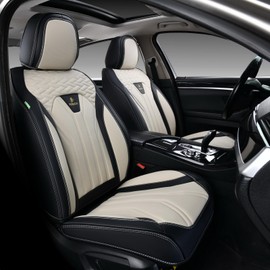 FLORICH Seat Covers for Cars, Waterproof Seat Covers, Leather Car Seat Covers 2 Pack, Universal Seat Cushion Protector for Most Cars Trucks SUV-Black&White