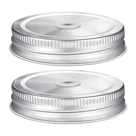 DOITOOL Mason Jar Lids - Pack of 2 Lids for Jars with Straw Hole, Reusable Preserving Jars Lids for Preserving Jars, Jam Jars, Honey Jars, Jam Jars