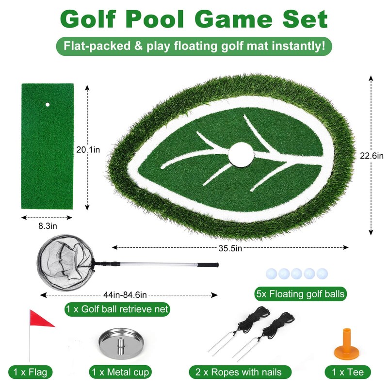 Chriiena Floating Golf Green for Pool, No Drifting Golf Chipping