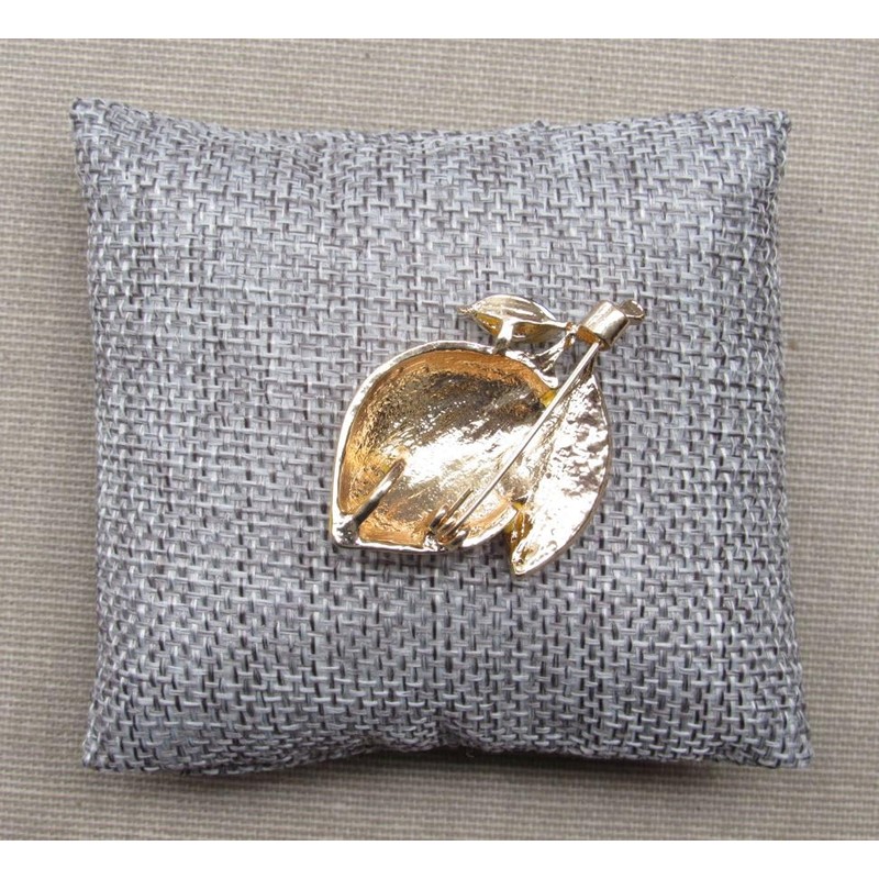 Stainless Steel Fruit Lemon Yellow Leaf Brooch with Rhinestones and