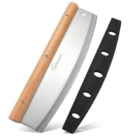 12 Inch Stainless Steel Pizza Cutter Rocker Blade, Rubberwood Handle