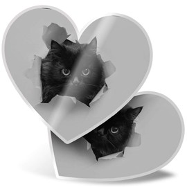 2 x Heart Stickers 7.5 cm - BW - ny Black Cat Kitten Fun Decals for Laptops,Tablets,Luggage,Scrap Booking,Fridges, #43895