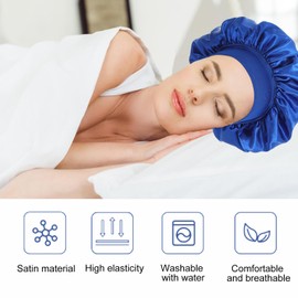 iLamvie 2 Pcs Silk Bonnet,Satin Bonnet,Hair Bonnet For Sleeping,Bonnet,Soft And Comfortable Silk Sleep Cap(Black+blue)