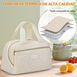 KTMOUW Lonchera Térmica para Mujer y Hombre Bolsa de almuerzo Gran Capacidad Lonchera Térmica con Bolsillo Externo para Trabajo, Escuela o Picnic(Beige)