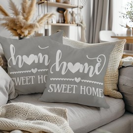 ggaimwf 40x40cm Cushion Cover Home Sweet Home Grey Couch Cushions Soft Linen Home Decorative Pillowcases for Sofa Living Room Bedroom House Decor Throw Pillows with Invisible Zip Set of 2