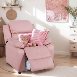 JC Home Macaron Kids Reclining Chair Leather Recliner Sofa Push Back Toddler Youth Children Child Ages 2-8