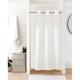 River Dream White Fabric Shower Curtain or Liner with Sheer Window, No Snap in Liner Needed,Machine Washable,36 x 74 inches