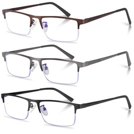 Anourney 3-Pack Reading Glasses for Men, Lightweight Metal Half Frame Blue Light Blocking Computer Readers, Stylish Filter UV Ray/Computer Glare with Spring Hinge Eyeglasses(3PCS Mix Color,+2.75)