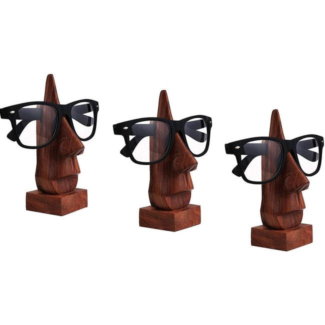 IndiaBigShop Wood Spectacle Holder Wood Nose Premium Quality Eyeglass Holder/Spectacle Display Stand - Unique Desktop Accessory Exclusive Offer - Set of 3-6 inch