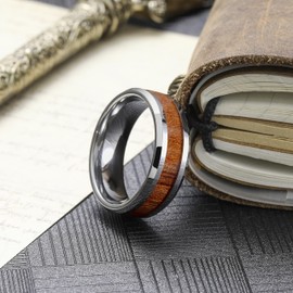 King Will Nature 8mm Real Wood Tungsten Carbide Ring High Polished Wedding Band Comfort Fit 10.5