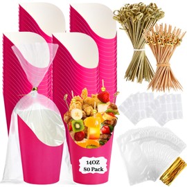 Chengu 80 Set Charcuterie Cups with Sticks and Bags Individual Rose Red Disposable Charcuterie Boxes 14 oz Kraft Paper Appetizer Serving Cups(80 Cups+160 Cocktail Picks+80 Bags+80 Ties+80 Lables)