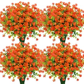 Besteek 20 Bundles Aritificial Flowers for Outdoors Decoration UV Resistant Fake Plastic Plants Faux Flowers Shrubs for Spring Summer Garden Porch Window Box Home Decor, Orange