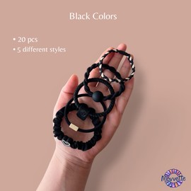 20Pcs No Damage Elastic Hair Ties – Soft Ponytail Bands for Women,Kids, Men & All Hair Types (Black)