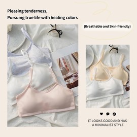 Hornice Teen Girls Bra Cotton Wirefree Underwears with Fixed Pads Strappy Top Camisole Puberty Seamless Training Bralettes for Age 8-16 Pack 5