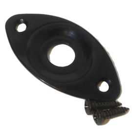 Electric guitar input jack socket plate in black oval recessed including screws