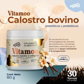 Vitamoo Calostro Bovino con Colgeno, Probiticos y Prebiticos, Sabor Vainilla  Para el Sistema Inmunolgico, Digestin ptima y Salud de la Piel...       