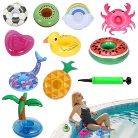 Drink Float | Floating Cup Holder for Pool 10X | Inflatable Beverage Tray Decorations for Hot Tub Outdoor Spa Lake Swimming Poolside