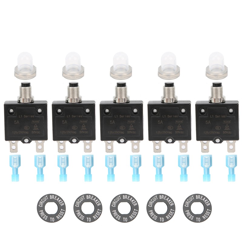5A Thermal Circuit Breaker with Quick Connect Terminals Waterproof Cap
