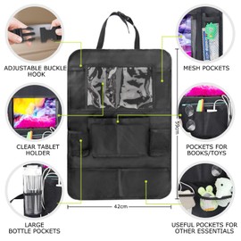 OWill 2 Pack Car Seat Organiser, Car Storage Organiser with Touch Screen Tablet Holder and 9 Storage Pockets, Car Organiser Back Seat for Kids Toys Bottles Books Food Tissues