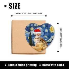 Cat Christmas Ornament Cat Lover Gifts Cat Christmas Decorations Ceramic Christmas Tree Ornaments - Cute Bengal Cat with Xmas Hat