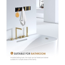 2 Pack，Waterproof Black Gold Wall Hooks，Foldable Towel Hooks for Bathrooms，Coat Hooks Wall Mounted，Free Perforated，Modern Coat Hooks，Bathroom Towel Hooks，Towel Door Hooks，Also for Balcony，Kitchen.