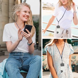 cobee Universal Cell Phone Lanyards, Adjustable Detachable Nylon Crossbody Phone Straps Around the Neck with 2pcs Tether Phone Patches Compatible with Smartphones, ID Card Holders, Wallets(Blue)