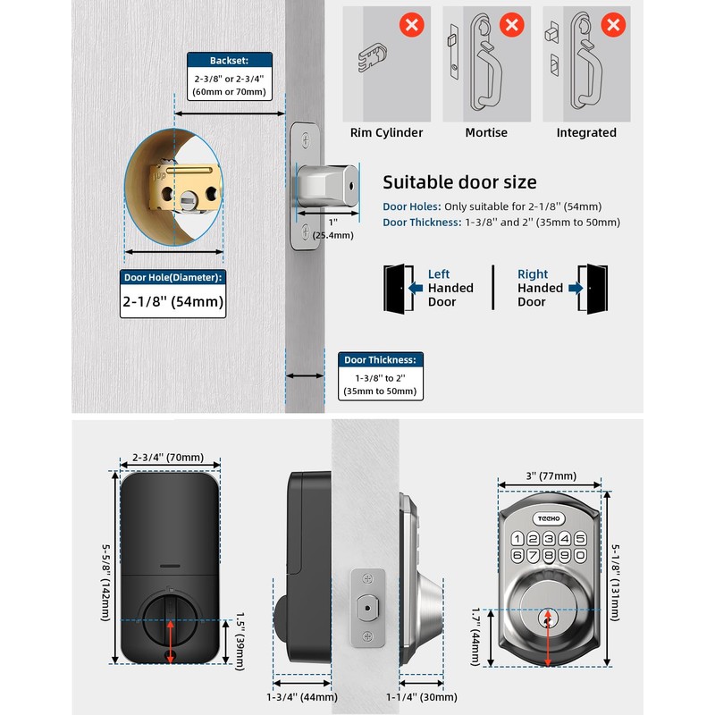 TEEHO TE001 Keyless Entry Door Lock with Keypad - Smart