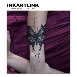 INKARTLINK Tattoo Tech, 2 Sheets Large Semi Permanent Tattoo, Adult Art Design Temporary Tattoos, Lasts 1-2 Weeks, Waterproof, Realistic Look, No Adhesive, No Reflection (Dark Butterfly Design)