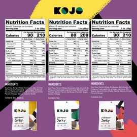 Kojo - Plant-Based Jerky Variety 6 Pack - Cracked Pepper, Ginger Teriyaki, Spicy Chipotle - 2pcs Each Flavor - Bold Flavor & Shamelessly Meaty - No Cholesterol, 9g Protein, 3g Fiber, 90 Calories