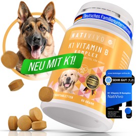 NatiVivo® [Test Winner] Premium Dog K1 Vitamin B Complex High Dose Only for Large Dogs > 15 kg Tablets Not Separable Including B12 and Folic Acid Nerve Strong Through Everyday Life