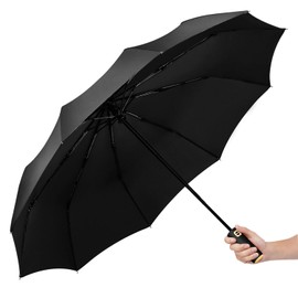 Yaneno Windproof Travel Umbrella Compact Light Automatic Open Close Button Strong and Portable Wind Resistant Folding Umbrella for Rain (Black)
