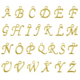 (100pcs Gold Plated A-Z Letter) - Beadnova 100pcs Assorted Gold Plated ABC Letter Alphabet Charm Pendant Loose Beads for Charm Bracelet Jewellery Making