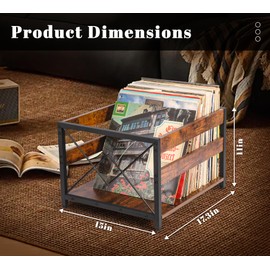 Y&M Vinyl Record Storage Crate, Wooden Storage Box, Classic Cube CD Albums Shelf Holder Organizer, Holds Up to 100+ Records, Magazine Rack for Desktop, Home, Office, Brown
