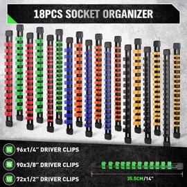 22-Piece Socket Organizer & Magnetic Wrench Organizer Set, 1/4", 3/8", 1/2" Drive Socket Holder, Total 64 Slots Metric & SAE Magnetic Wrench Holder (Socket, Wrenches not Included)