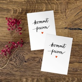 50 Invitation Cards – Come Celebrate! – White Black Red with Heart, Versatile Invitations for Your Wedding, Birthday, Anniversary, Recycled Paper Postcards