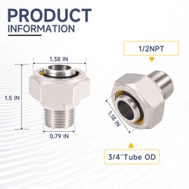 2pcs 3/4"×1/2" Air Line Fittings for Rapid Air System, Air Hose Fittings 3/4 Inch Single Connector Fit for Shop/Garage Compressed Air Piping, Brass-Nickel Plated, 200psi Working Pressure