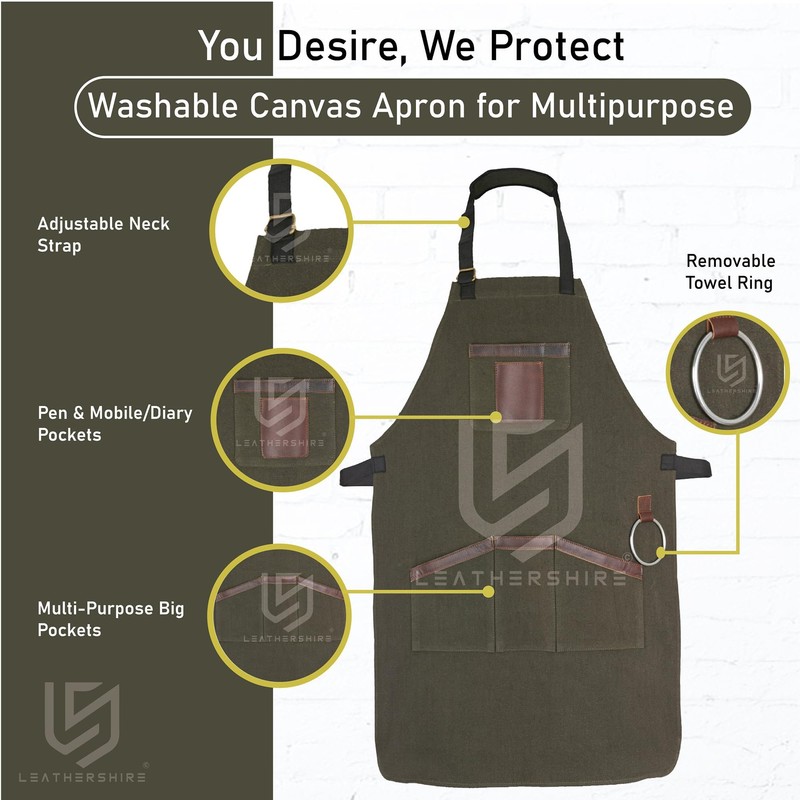 Top Grain Leather Canvas Apron Butcher Apron - Woodwork Apron