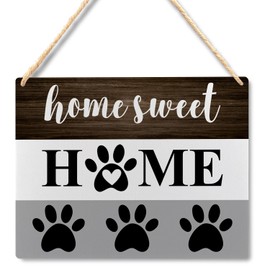 Ryeolo Home Sweet Home Dog Paw Signs for Front Door, Dog Welcome Wooden Plaque Signs Wall Hanging, Dog Signs for Home Decor, Dog House Decor, Dog Wall Decor, Dog Home Decor, 10.2x7.8 Inches, 12X6