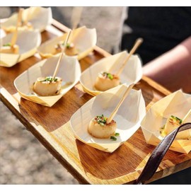 Disposable Wooden Boat Dishes 50-200pcs - Pinewood Snack Sushi Serving Bowls Food Take Out Trays - Suitable for Parties Weddings Christmas Catering Restaurant (200, S (12 x 6.5cm))