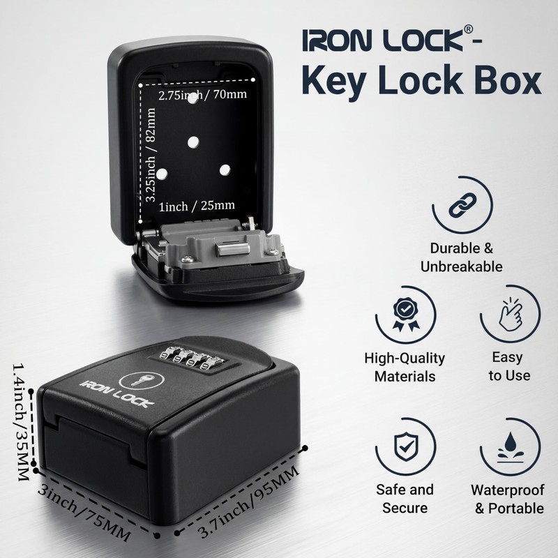 Iron Lock® Key Lock Box Wall Mount – Waterproof Heavy