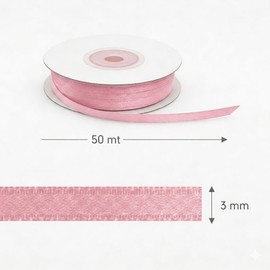 Decoraparty Nastrino Rosa 3 mm in Raso da 50 Metri, Nastro Satinato Decorativo per Comunione, Matrimonio, Compleanno, Pacchetti Regalo, Fai da Te, Decorazioni