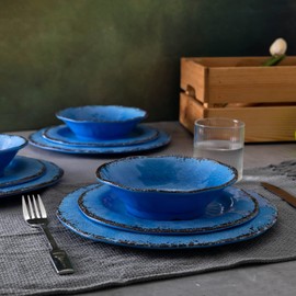 LEHAHA 12 Piece Melamine Dinnerware Set BPA Free Farmhouse Outdoor Dishes Set for 4, A Light Weight and Unbreakable Rustic Plate Bowl Set for Patio, RV and Camping