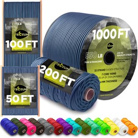 TECEUM Paracord Type III 550 Blue Oil – 50 ft – 4mm – Tactical Rope MIL-SPEC – Outdoor para Cord –Camping Hiking Fishing Gear and Equipment – EDC Parachute Cord – Strong Survival Rope 420 n2